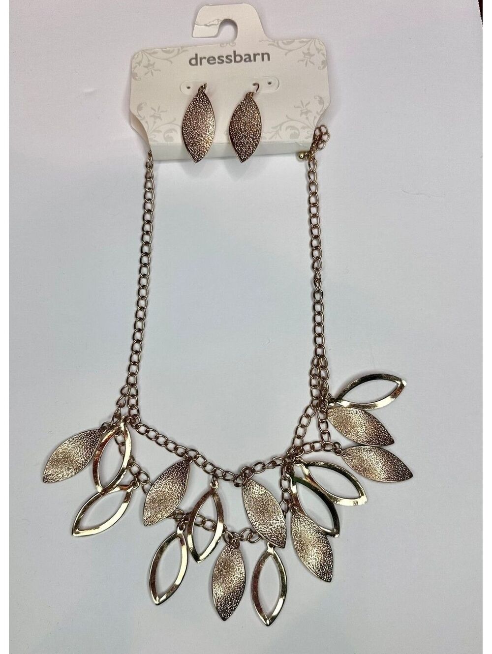 Dressbarn Gold Tone Leaf Statement Necklace & Earrings Jewelry Set